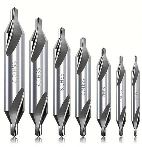 Brocas de centrado for torno y fresadora HSS de 60 grados, plateadas, varios tamaños, 7 unidades