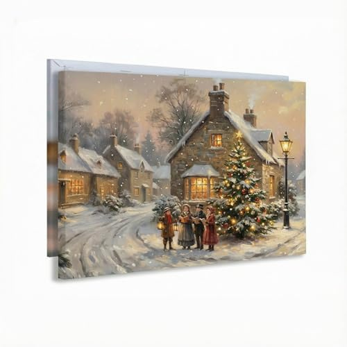 Cimpress Leinwandbild Rustikales Weihnachtsdorf, Leinwanddruck 40 x 30 cm, Querformat, Geschenk zu Weihnachten oder Geburtstag, Dekoration für Zuhause