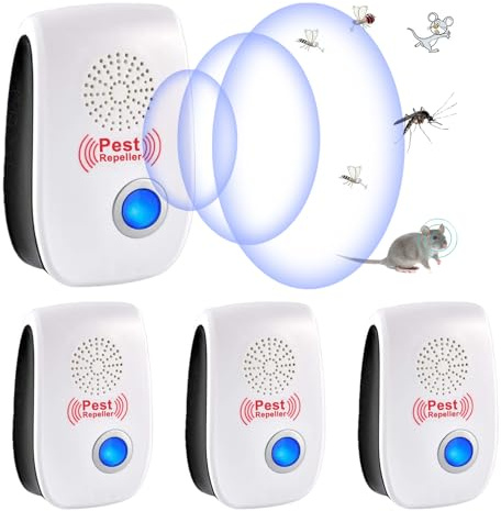 Ultrason Anti Moustique, 4 Pack Ultrason Souris et Rats & Insectes Répulsif Électronique, Répulsif Ultrason pour Anti Souris, Rats Fourmis Araignées Moustiques