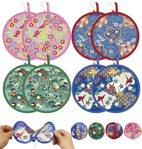 8 Pezzi Ventaglio Pieghevole Rotondo Cinese/Giapponese con Catena - Set Ventagli Tradizionali Portatili per Sposa, Matrimonio, Bomboniera, Festa, Casa, Foto, Giochi Estivi, Idee Regalo Compleanno