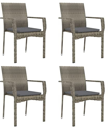 Mokuyary Trädgårdsstolar med kuddar, set om 4, poly rotting, grå, balkongstol, terrassstolar, matstolar för terrass, trädgård, balkong – B