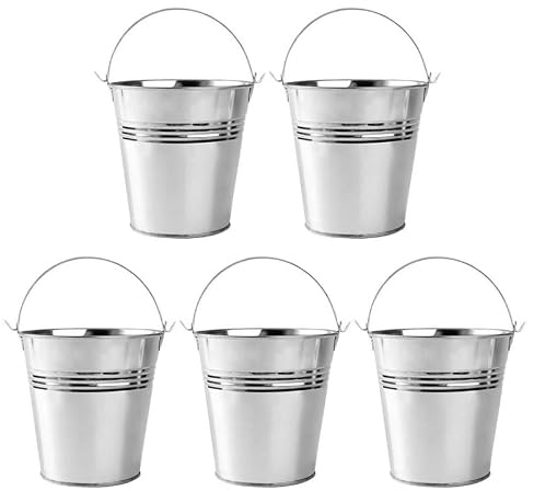 Didiseaon Small Ice Bucket with Handle: 5pcs Metal Bucket Mini Drinks Beverage Holder Tinplate Container Portable Snack Storage for Cocktail Bar Parties Serving French Fries Ice Cubes