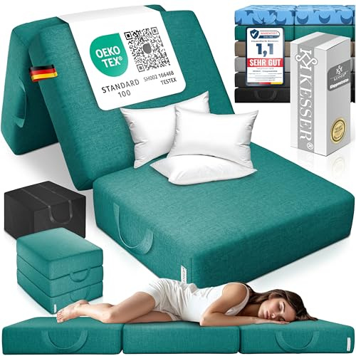 KESSER® Klappmatratze 90 x 200 x 15 cm Gästematratze 3-Fach faltbar zum Sitzhocker Faltmatratze Schaumstoff 25kg/m³ extra dick 15cm atmungsaktiv waschbar Abnehmbarer Bezug inkl. Camping Tragetasche