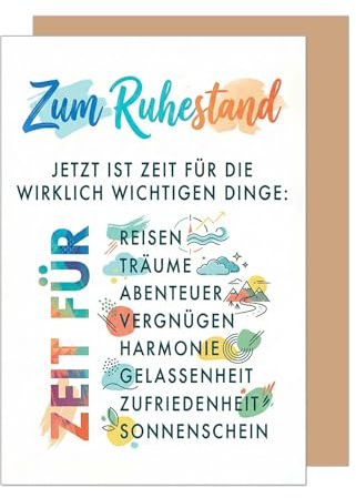 Edition Seidel Premium Glückwunschkarte zum Ruhestand mit Umschlag. Ruhestandskarte Karte Grußkarte Spruch Sprüche Pension Rente freie Zeit Reisen Abenteuer Kollege Kollegin Mann Frau (R179 SW026)