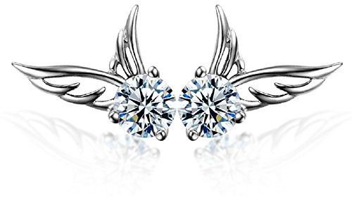 Crystalline Azuria Femme Clous Boucles d'Oreilles Ailes d'anges 18ct Plaqué Or Blanc avec Cristaux Blancs