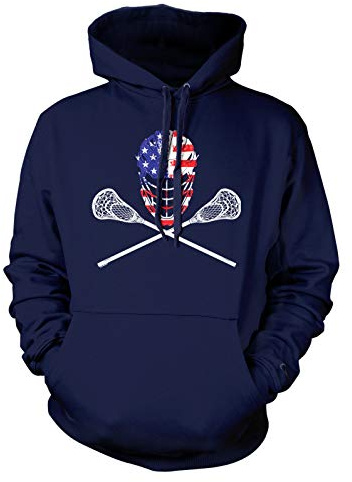 USA Crossed Lacrosse Sticks & Helmet - Lax Bro Unisex Hoodie Sweatshirt (Navy, Large)