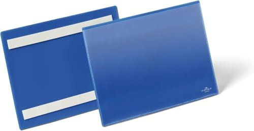 Durable Selbstklebende Kennzeichnungstasche, für Dokumente in A5 quer, Packung à 50 Stück, dunkelblau, 179507 | Hafttaschen für Regale & Behälter, scannertauglich, Innenmaß 148.5 x 210 mm, Hartfolie, dokumentenecht