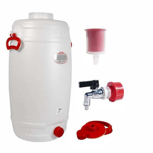 Graf Getränkefässer Saftfässer Kunststoffässer 10-500 Liter (Graf Getränkefass Rund 50 Liter mit Messing Auslaufhahn 1/2 und Gärspund)