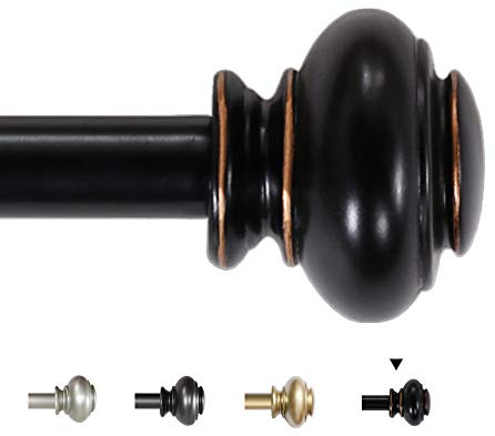H.VERSAILTEX Window Curtain Rods for Windows 66 to 120 Inches Adjustable Decorative 3/4 Inch Diameter Single Window Curtain Rod Set with Classic Finials, Black