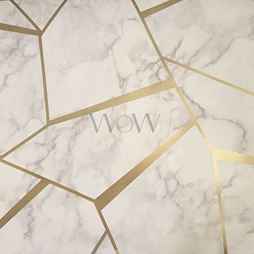 Fine Decor FD42265 Papier peint avec motif de géométrie fractale effet marbre Doré et blanc