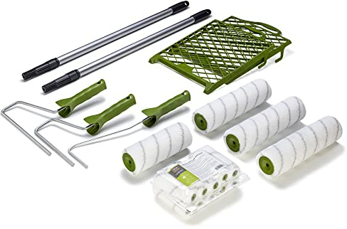 Colorus Maler-Set 21 tlg | Farbroller 25 cm, 18 cm, 10 cm | Farbwalzen-Bügel, Abstreifgitter 26 x 30 cm | Maler-Teleskopstange 0,80-1,30 m | Malerset Malerwerkzeug