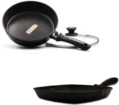 Schumann Professionnel - Lot de Sauteuse et Grill 28cm - Compatibles Tous feux dont Induction - Fonte d'Aluminium Sans PFOA - Manches Amovibles en Silicone - Couvercle Inclus
