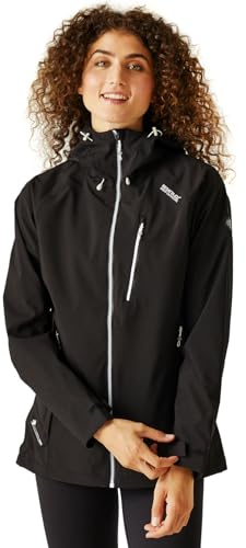 Regatta BIRCHDALE Schutzjacke, wasserdicht und atmungsaktiv, mit verstellbarer Kapuze und Brusttasche, wasserdichte Jackets für Damen, Schwarz (White), FR: XL (Größe Hersteller: 18)