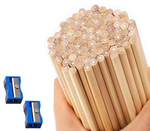 Buspoll Hexagonal HB Wooden pencils, 30 natural wood grain pencils, Writing stationery(unpainted)