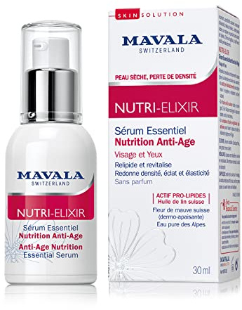 Mavala - Sérum Essentiel Nutrition Anti-Age Nutri-Élixir - Soin Revitalisant Visage et Yeux - Relipide, Revitalise la Peau - Huile de Lin - Peaux Sèches et Matures - 30ml