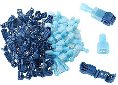 Aiqeer 100 Stück (50 Paare) Blau T-Tap Elektrische Steckverbinder Set, T-Tap Drahtverbinder, T-Abzweigverbinder Schnellverbinder und Vollisolierter Flachstecker Kit