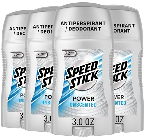 Speed Stick Power Antiperspirant Deodorant for Men, 72 HR Sweat & Odor Protection, Unscented, 3.0 oz Stick (4 Pack)