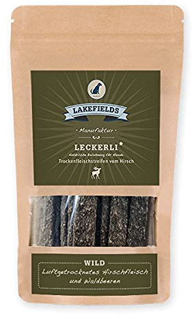 Lakefields MANUFAKTUR Snacks Trockenfleischstreifen vom Hirsch 150g, Größe:4 x 150 g
