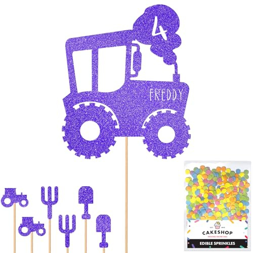 Personalised Farm Tractor Glitter Cake Topper- Green Any Custom Age & Name Glitter Cake Decoration and Sprinkles - Happy Birthday Decorations - Personalised Toppers for Cakes by Cakeshop