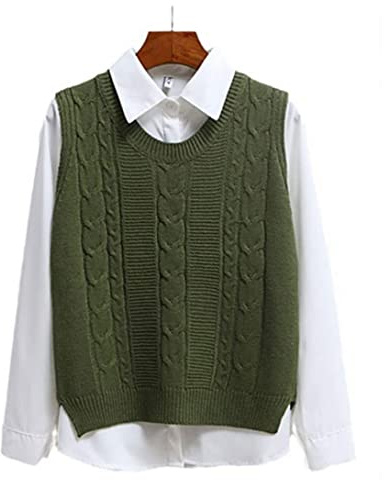Women Sweater Vest Sleeveless Round Neck Pullover Short Knitted Tank Tops Green L,Women Sleeveless Pullover