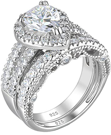 Wuziwen 4 Carats Wedding Engagement Ring Set for Women 925 Sterling Silver Cubic Zirconia Size 7