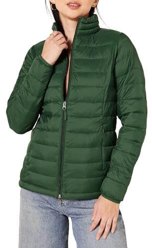 Amazon Essentials Damen Leichte, Langärmelige, Wasserabweisende, verstaubare Pufferjacke (Erhältlich in Übergröße), Dunkelgrün, S