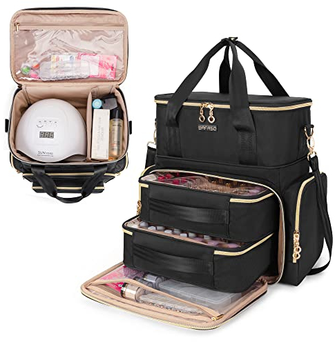 BAFASO Doppelschicht Nagellack Organizer Tasche für 70 Flaschen(bis zu 15ml) und Nageltrockner, Nagellack Tasche für Nagellampe, Nagellack Zubehör und Nageldesign Sets(Patent Angemeldet), Schwarz