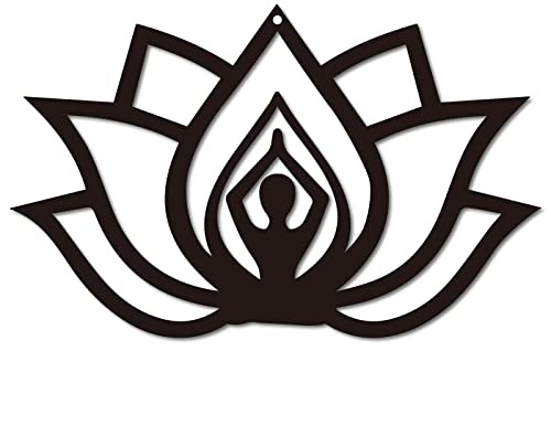 CREATCABIN Metal Wall Art Lotus Decor Wall Hanging Plaques Ornaments Wall Art Sculpture Sign for Yoga Studio Indoor Outdoor Home Livingroom Kitchen Garden Office Decoration Gift Black 11.8 x 7.4
