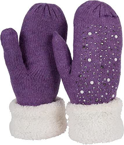 styleBREAKER Damen Strick Fäustlinge Strass Perlen | Wärmendes Thermo-Fleece-Innenfutter, elastische Passform für 16-21 cm Handumfang (Größe 6-8), ohne störende Nähte.