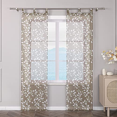 ESLIR 2er Set Flächenvorhänge Schiebegardinen Voile Gardinen mit Schlaufen Landhaus Schiebevorhang Transparent Vorhang Wohnzimmer Sand BxH 57x225cm 2 Stück