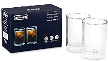 De'Longhi 2 vasos térmicos de cristal de doble pared DLSC324, vidrio resistente de borosilicato, cómodo de mantener, sin condensación, lavable a máquina y capacidad 220 ml