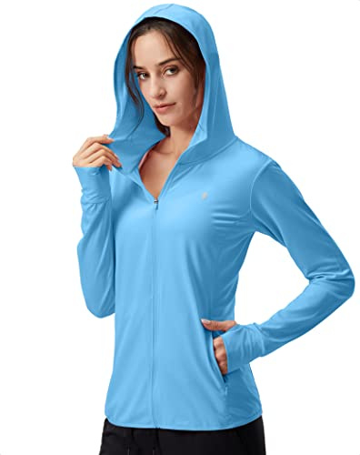 Soothfeel Women's UPF 50+ Sun Protection Hoodie Jacket Lightweight Long Sleeve Sun Shirt for Women with Pocket Hiking Outdoor Blue L