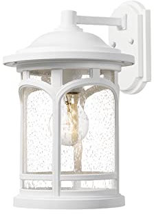 meineWunschleuchte Besonders wetterfeste Landhaus Außen Wandlaterne mit Struktur Glas, Weiß Höhe 37cm