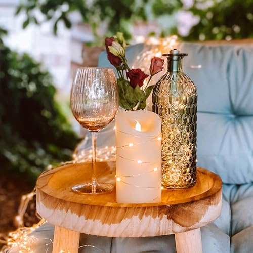 hellum LED Wachskerze mit Lichterkette und Timer 8x15cm Weihnachtsdeko | LED Kerzen mit flackernde Flamme, Echtwachs Kerze mit Batterien (3xAAA) für Hochzeit Weihnachten Weihnachtsbeleuchtung 525113