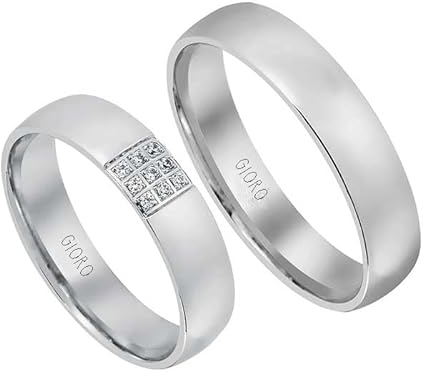 GIORO Forli Eheringe Trauringe Hochzeitsringe massiv Weißgold *handgefasste Brillanten* Paarpreis Echtes Gold (8 Karat (333) Weißgold)