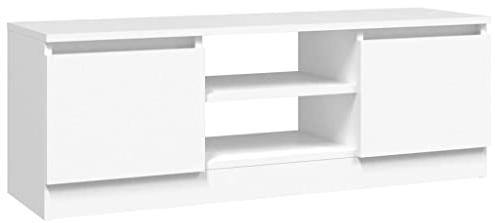 vidaXL Meuble TV avec Porte, Armoire de Télévision avec Rangement, Meuble Télé Salon Salle de Séjour, Moderne, Blanc Bois d'Ingénierie