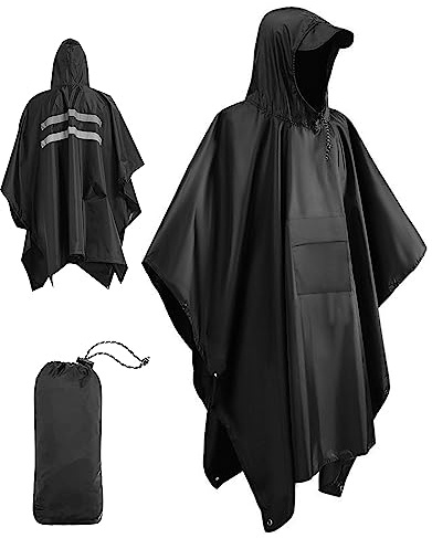 Victoper Waterproof Poncho Adult, Reflective Strip Reusable Rain Poncho Adult Waterproof Poncho Waterproof Adult Lightweight Waterproof Raincoat With Brim for Outdoor Hiking Camping Cycling