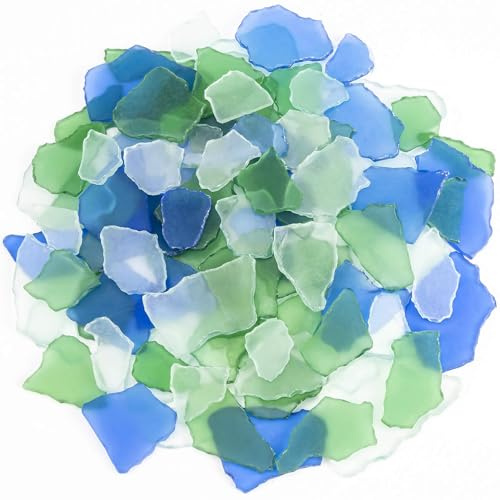 Sukh 15 OZ Frosted Sea Glass - Sea Glass Vase Fillers for Crafts Beach Glass Large Sea Glass Pieces vase fillers for Home Decor Aquarium DIY Crafts Blue & Clear & Green Mix (1.9, Pounds)