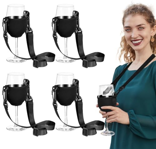Yuragim 4 Stück Weinglashalter zum Umhängen, Weinglashalter für den Hals Wein, Weinglas Halterung Tragbare Weinglashalterung zum Umhängen Wine Glass Holder für Picknick, Party, Geburtstag, Hochzeit