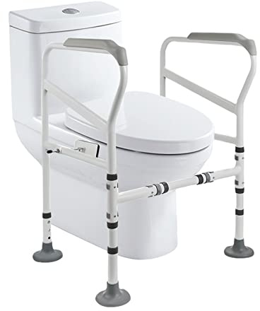 SanBouSi Supporto per WC, altezza e larghezza regolabili, con piedini antiscivolo, supporto per WC per anziani, Bianco