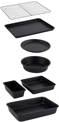 Salter Bakes Set à Pâtisserie 7 Pièces, Moules à Gâteaux Empilables Antiadhésifs, Kit Pâtisserie Complet avec Moule Tarte/Pain/Brownie/Plat à Rôtir, Plaque de Cuisson & Grille de Refroidissement
