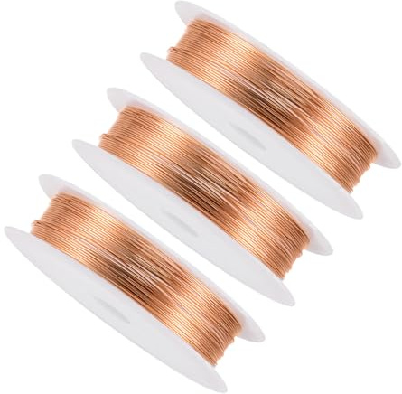 CoCud Alambre de Cobre, Calibre 24 de 0.5mm de Diámetro y 6.5m de Longitud, Alambre de Cobre inoxible para Bisutería Ligera - (Aplicaciones: para Manualidad DIY), 3 Piezas