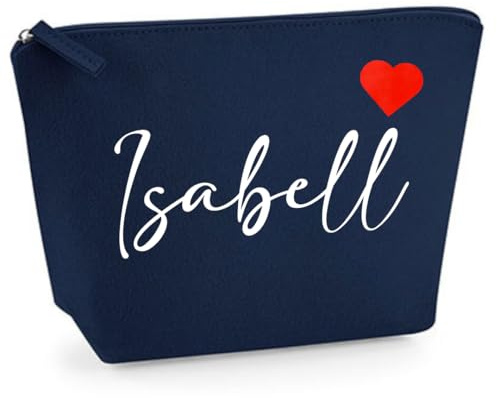Kosmetiktasche personalisiert - Schminktasche Filz - Kosmetikbeutel mit Namen - Tasche mit Name und Herz - Filztasche - Geschenkidee (Dunkelblau, M)