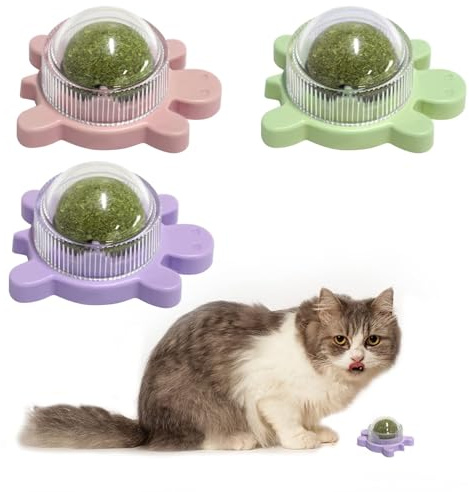 Wekuw 3 Pièces Herbe à Chat Jouet pour Chat Catnip Boule Herbe a Chats Les Boules de Menthe à 360 ° Conviennent au Nettoyage des Dents du Chats pour Soulager L'Anxiété (Tortue)
