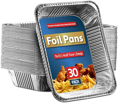 Munfix 30 Pack Aluminum Pans Disposable 9x13 Baking Chafing Trays - Deep Half Size Oven Steam Table Tin Foil Pans - Extra Heavy Duty Foil Pans for Heating, Roasting, Cooking, Storing Food