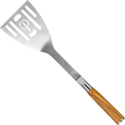 Forged BBQ Spachtel, Pfannenwender, zum Wenden und Servieren, Olivenholz griff