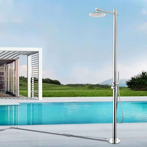 Gartendusche Pooldusche Außenendusche Gebürsteter Edelstahl mit Überkopfdusche, Handbrause Aussendusche Kalt Warm