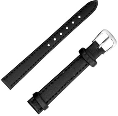brileze Ladies Watch Strap Soft Genuine Thin Leather Watch Bands for Women 12mm Quick Release Womens Flat Replacement Watch Straps with Stainless Steel Buckle, Black