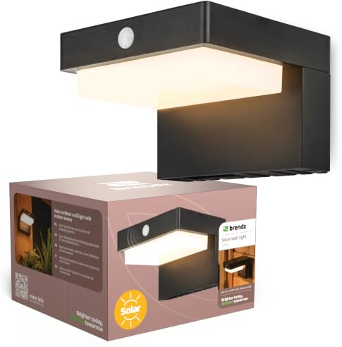 Brendz LED Solar Wandleuchte Aussen mit Bewegungsmelder, 400 Lumen, IP44 Wasserdicht, 2 Lichtmodi, 3000K Warmweißes Licht, LED Solarlampe für Außen, Lima
