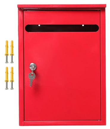 JISADER Cassetta postale da parete con chiavi, cassetta postale per pacchi, commerciale, rurale, per reclami, portico esterno, cortile, grande cassetta, ROSSO